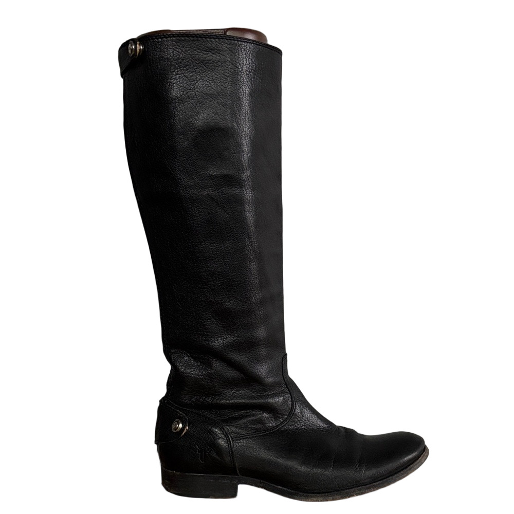 Frye Melissa Button Back Zipper Black Leather Tall Riding Boots size 7